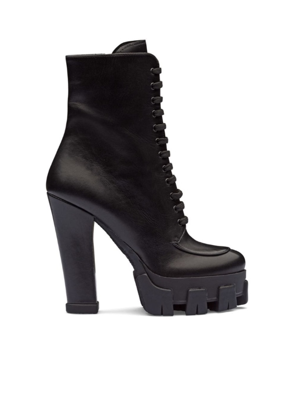 Prada Black Monolith Platform Lace-Up Ankle Boots EU37 via excellent condition